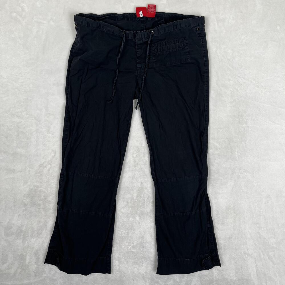VTG Mossimo Capri Pants Womens Small Black Drawstring Twill Crop Adjustable Y2K